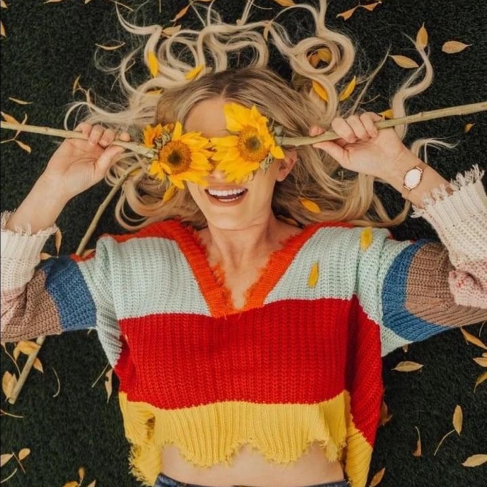 HOST PICK MULTI COLORED STRIPED DISTRESSED SWEATER - Picture 3 of 8